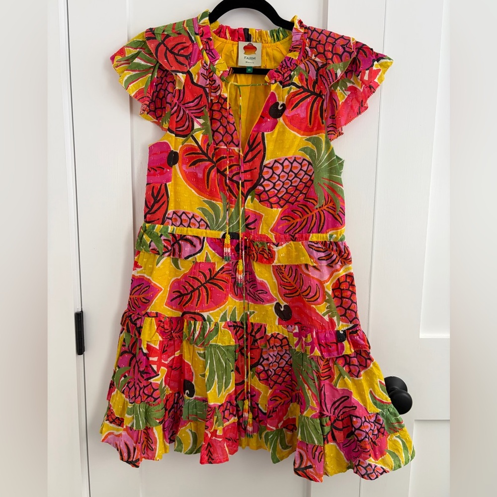 FARM Rio LIKE-NEW Pink Pineapple Drawstring Dress Size XS